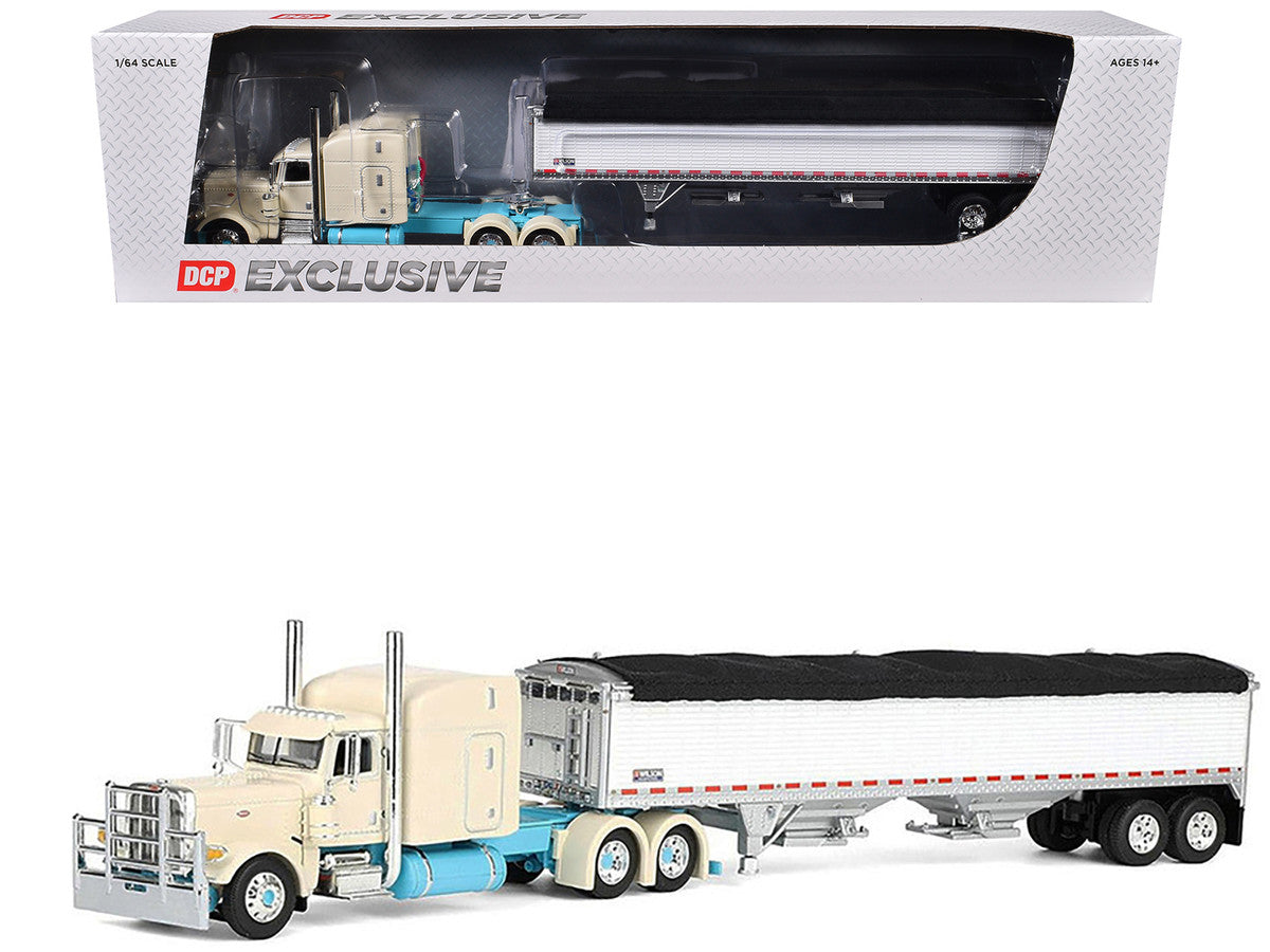 Peterbilt 389 with 63" Mid-Roof Sleeper and 43' Wilson Pacesetter High Sided Grain Trailer "Capitola Trucking" Cream 1/64 Diecast Model by DCP/First Gear LuxuryLifeWay Online Store