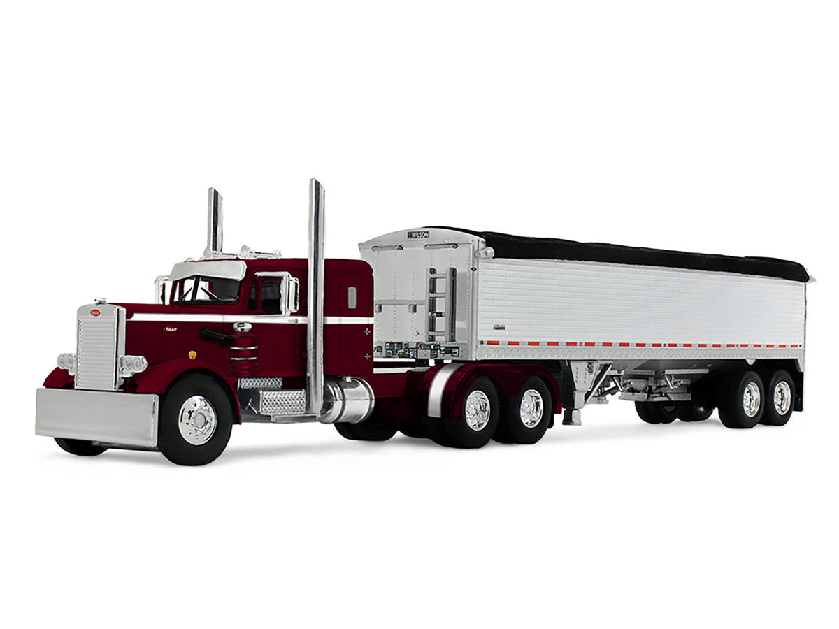 Peterbilt 351 with 36" Sleeper and 34' Wilson Pacesetter Grain Trailer Dark Cherry with White Stripes 1/64 Diecast Model by DCP/First Gear LuxuryLifeWay Online Store