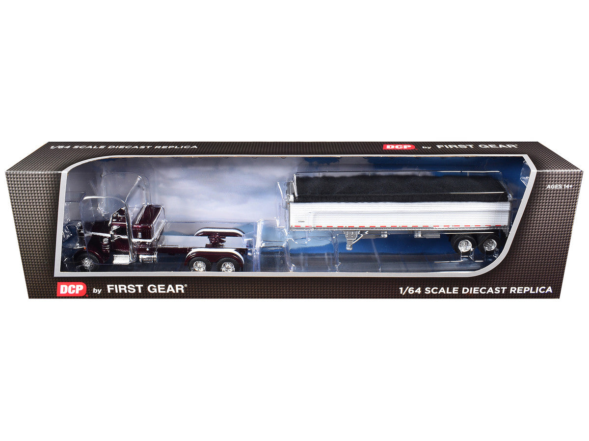 Peterbilt 351 with 36" Sleeper and 34' Wilson Pacesetter Grain Trailer Dark Cherry with White Stripes 1/64 Diecast Model by DCP/First Gear LuxuryLifeWay Online Store