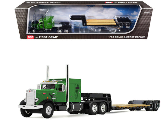 Peterbilt 351 with 60" Vintage Sleeper and Rogers Vintage Lowboy Trailer Green with Black Trailer 1/64 Diecast Model by DCP/First Gear LuxuryLifeWay Online Store