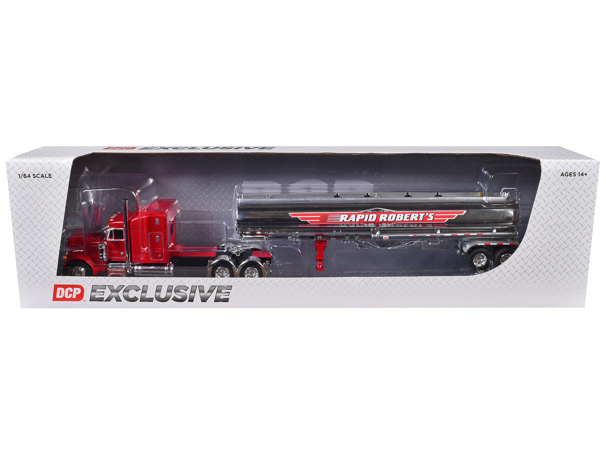 Peterbilt 379 with 63" Mid-Roof Sleeper and Heil Fuel Tank Trailer "Rapid Roberts" Red 1/64 Diecast Model by DCP/First Gear LuxuryLifeWay Online Store