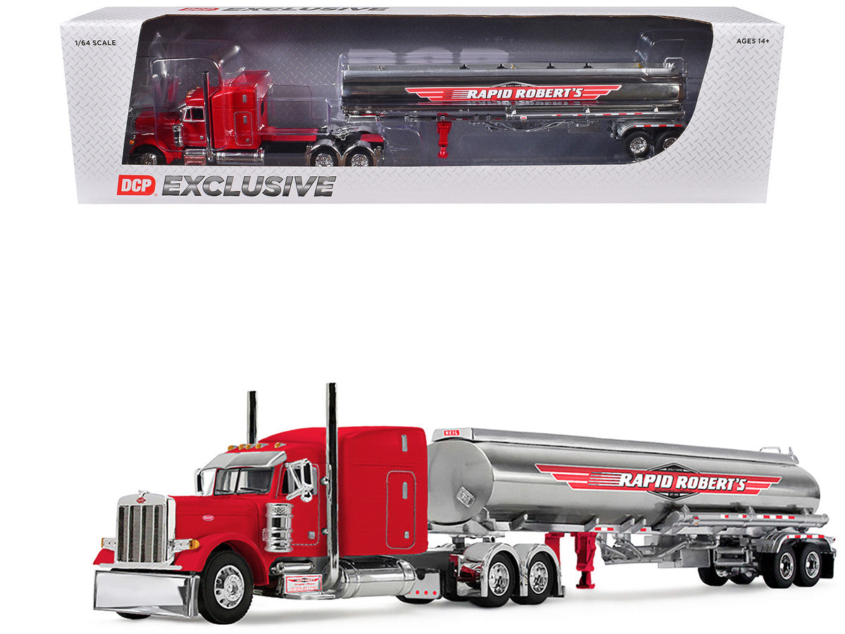 Peterbilt 379 with 63" Mid-Roof Sleeper and Heil Fuel Tank Trailer "Rapid Roberts" Red 1/64 Diecast Model by DCP/First Gear LuxuryLifeWay Online Store