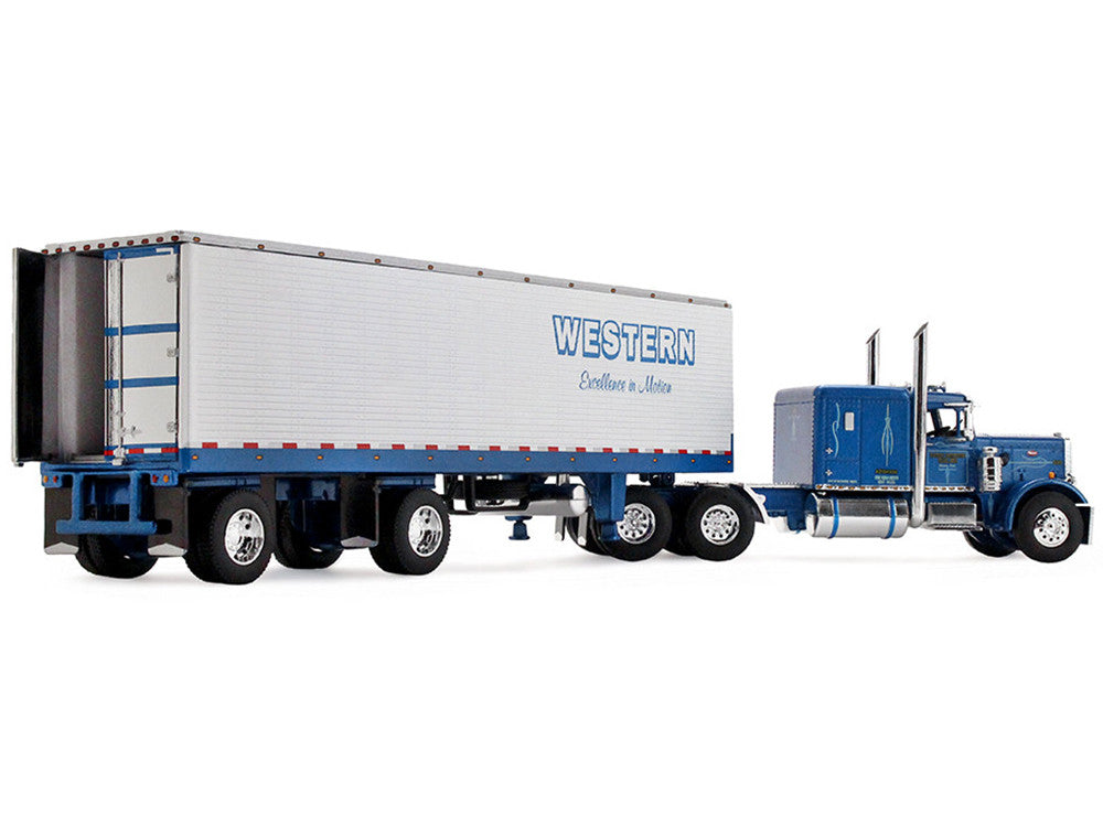 Peterbilt 351 with 63" Flat Top Sleeper and 40' Vintage Trailer with Reefer "Western Distributing" Blue Metallic and White 1/64 Diecast Model by DCP/First Gear LuxuryLifeWay Online Store