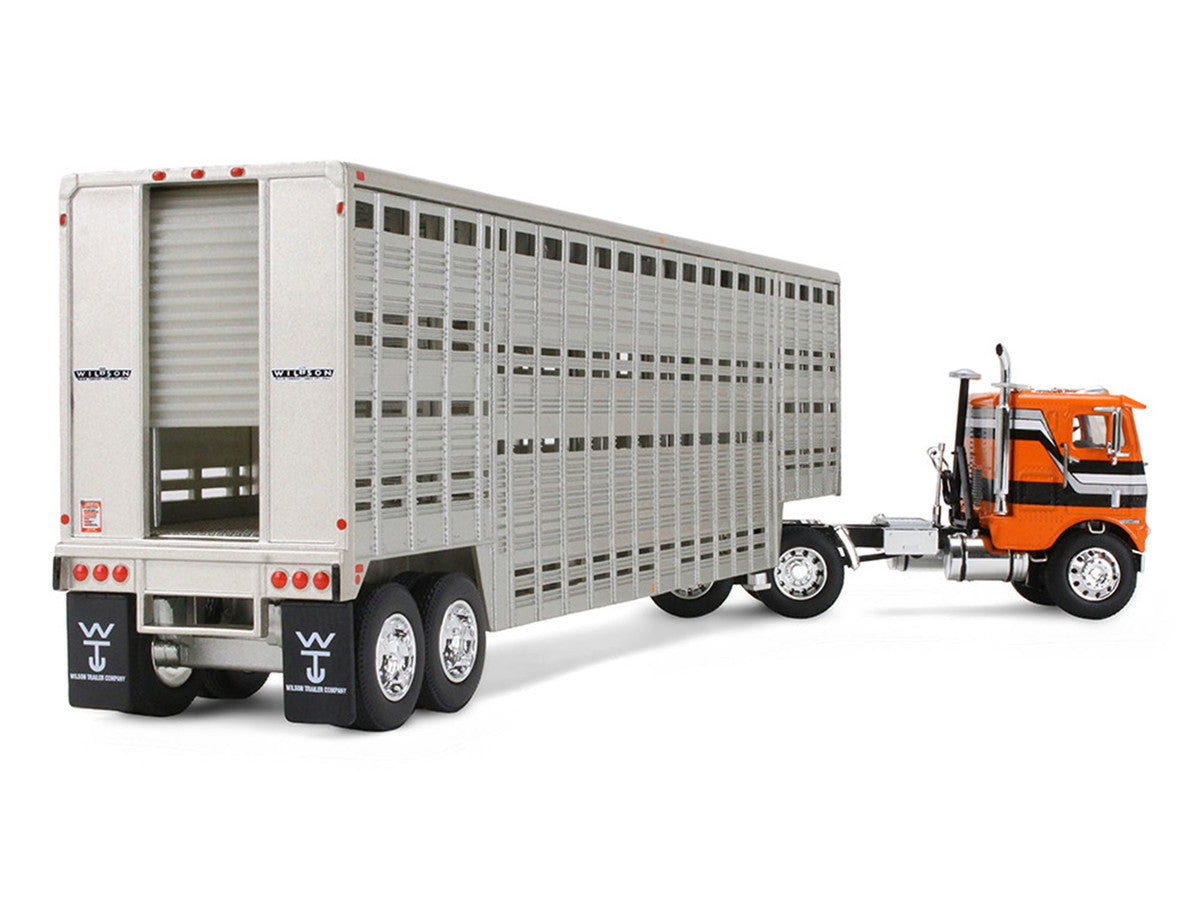 Freightliner COE and 45' Wilson Vintage Livestock Trailer Orange with Stripes 1/64 Diecast Model by DCP/First Gear LuxuryLifeWay Online Store