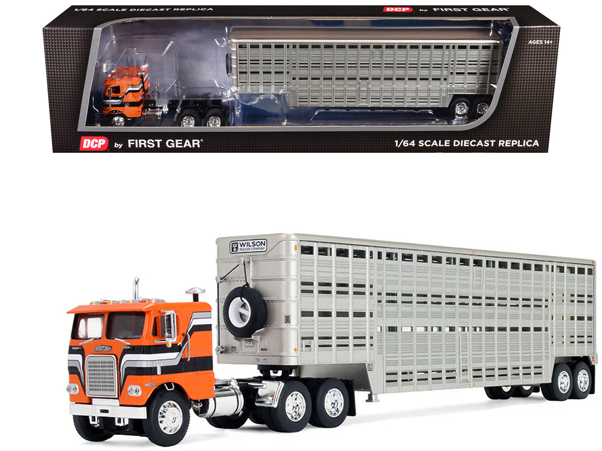 Freightliner COE and 45' Wilson Vintage Livestock Trailer Orange with Stripes 1/64 Diecast Model by DCP/First Gear LuxuryLifeWay Online Store