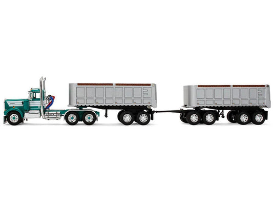 Kenworth W900A Day Cab with 22' Dual End Dump Trailers Turquoise with White Stripes 1/64 Diecast Model by DCP/First Gear LuxuryLifeWay Online Store