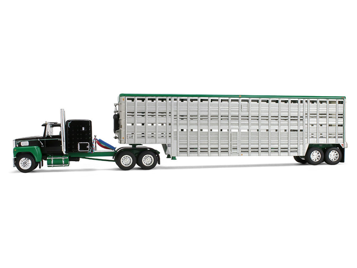 Ford LTL 9000 with 60" Flat Top Sleeper and 45' Wilson Vintage Livestock Trailer Black and Green 1/64 Diecast Model by DCP/First Gear LuxuryLifeWay Online Store