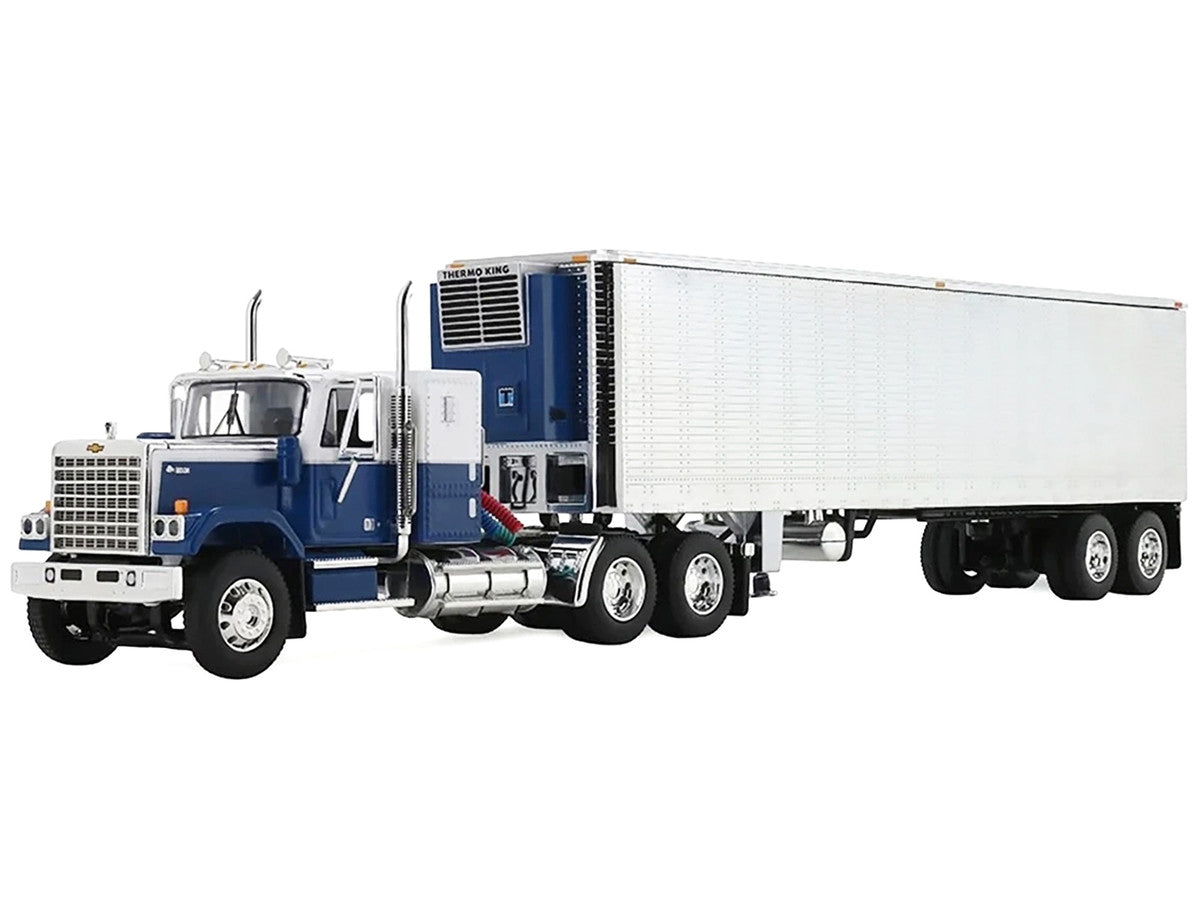 Chevrolet Bison with 34" Flat Top Sleeper & 40' Vintage Trailer with Reefer Blue and White 1/64 Diecast Model by DCP/First Gear LuxuryLifeWay Online Store