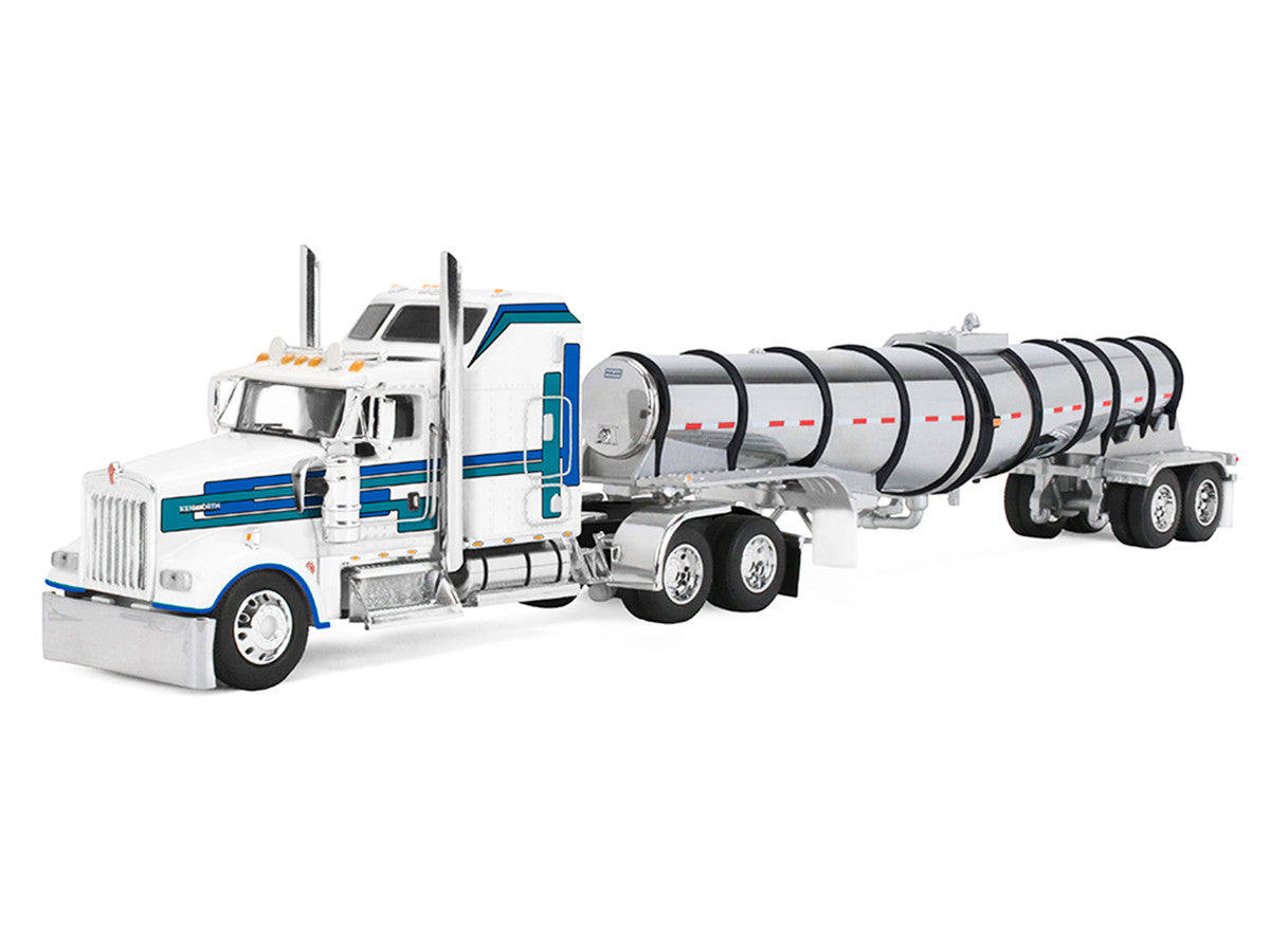 Kenworth W900L with 60" Aerodyne Sleeper and Polar Deep Drop Trailer White with Blue and Green Stripes 1/64 Diecast Model by DCP/First Gear LuxuryLifeWay Online Store