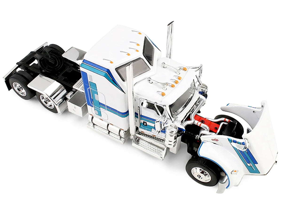 Kenworth W900L with 60" Aerodyne Sleeper and Polar Deep Drop Trailer White with Blue and Green Stripes 1/64 Diecast Model by DCP/First Gear LuxuryLifeWay Online Store