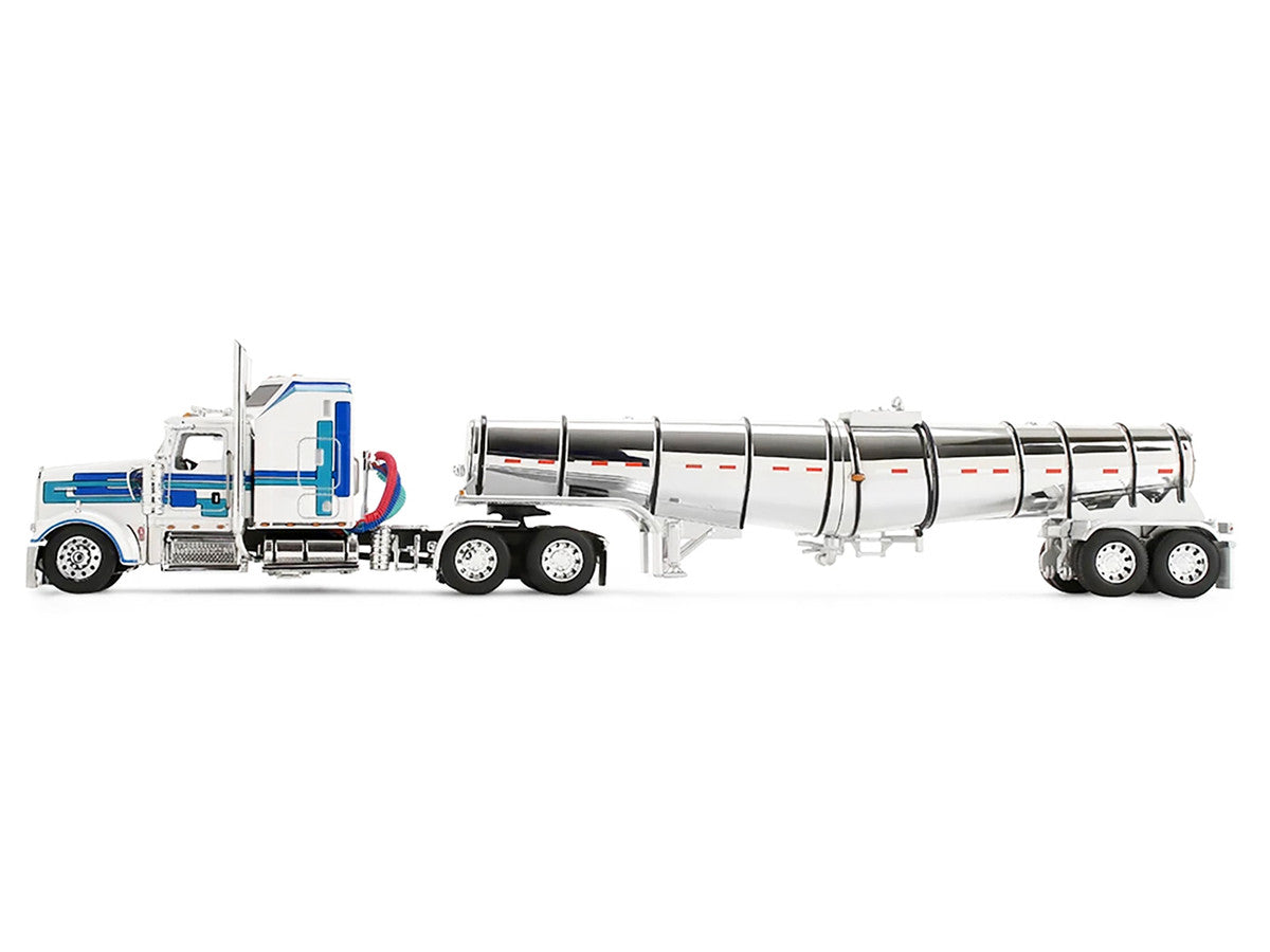 Kenworth W900L with 60" Aerodyne Sleeper and Polar Deep Drop Trailer White with Blue and Green Stripes 1/64 Diecast Model by DCP/First Gear LuxuryLifeWay Online Store