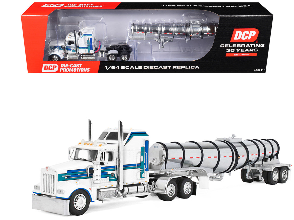 Kenworth W900L with 60" Aerodyne Sleeper and Polar Deep Drop Trailer White with Blue and Green Stripes 1/64 Diecast Model by DCP/First Gear LuxuryLifeWay Online Store
