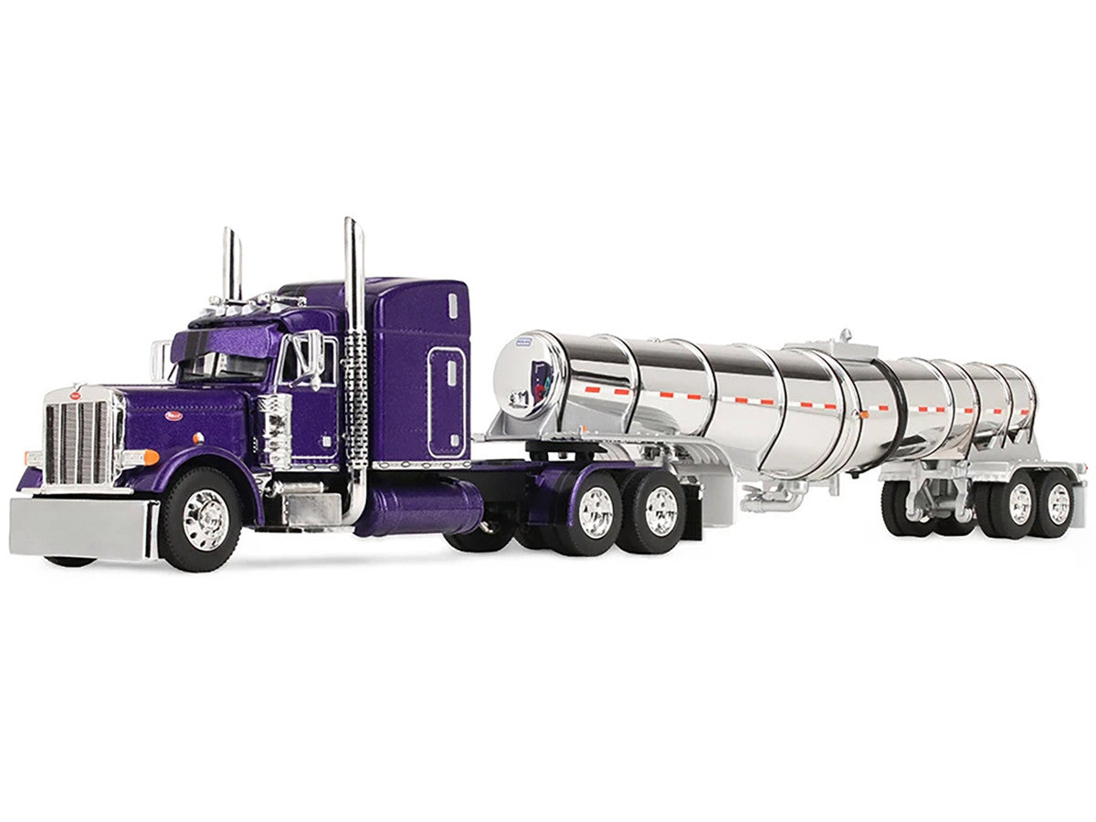 Peterbilt 379 with 63" Mid-Roof Sleeper and Polar Deep Drop Trailer Wild Orchid Purple with Black Stripes 1/64 Diecast Model by DCP/First Gear LuxuryLifeWay Online Store