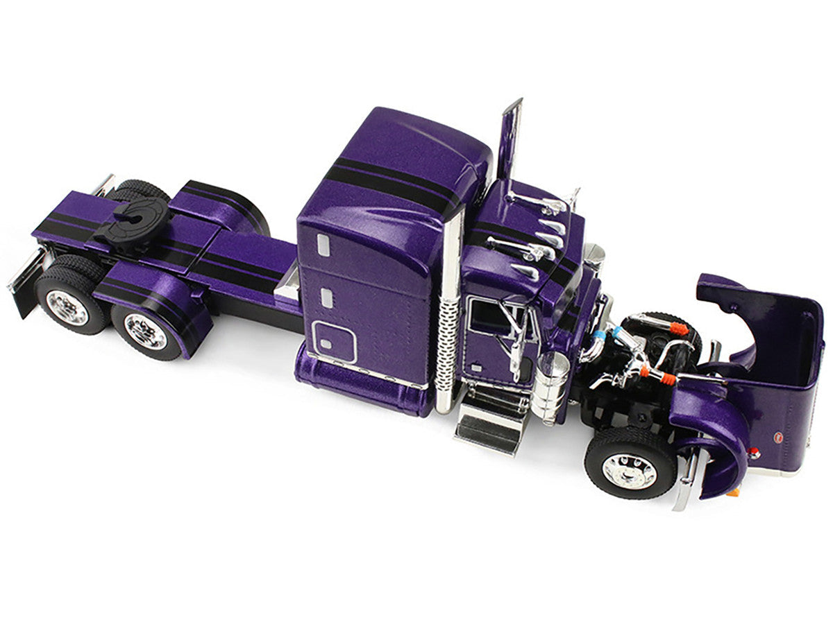 Peterbilt 379 with 63" Mid-Roof Sleeper and Polar Deep Drop Trailer Wild Orchid Purple with Black Stripes 1/64 Diecast Model by DCP/First Gear LuxuryLifeWay Online Store