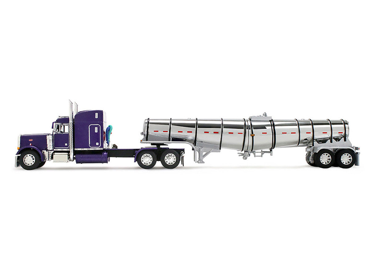 Peterbilt 379 with 63" Mid-Roof Sleeper and Polar Deep Drop Trailer Wild Orchid Purple with Black Stripes 1/64 Diecast Model by DCP/First Gear LuxuryLifeWay Online Store