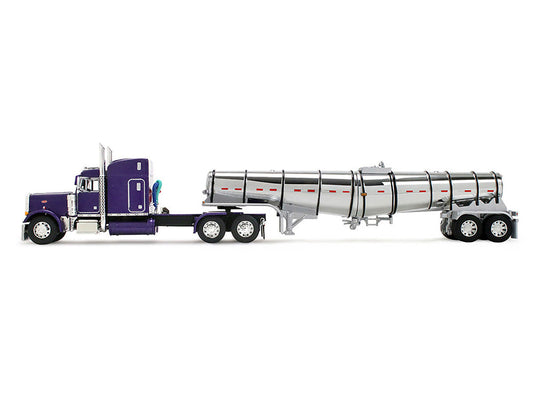 Peterbilt 379 with 63" Mid-Roof Sleeper and Polar Deep Drop Trailer Wild Orchid Purple with Black Stripes 1/64 Diecast Model by DCP/First Gear LuxuryLifeWay Online Store