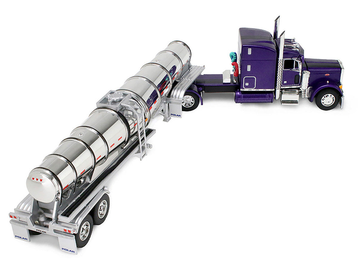 Peterbilt 379 with 63" Mid-Roof Sleeper and Polar Deep Drop Trailer Wild Orchid Purple with Black Stripes 1/64 Diecast Model by DCP/First Gear LuxuryLifeWay Online Store