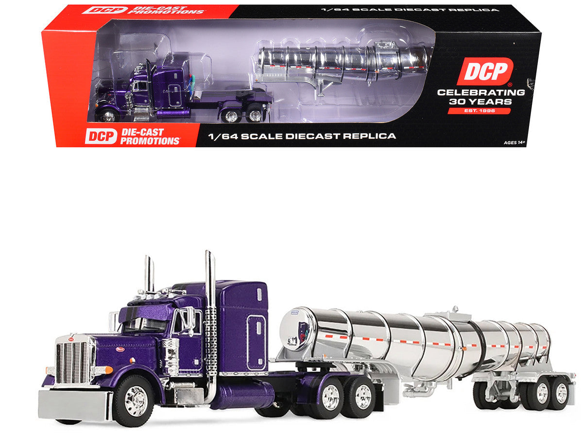 Peterbilt 379 with 63" Mid-Roof Sleeper and Polar Deep Drop Trailer Wild Orchid Purple with Black Stripes 1/64 Diecast Model by DCP/First Gear LuxuryLifeWay Online Store