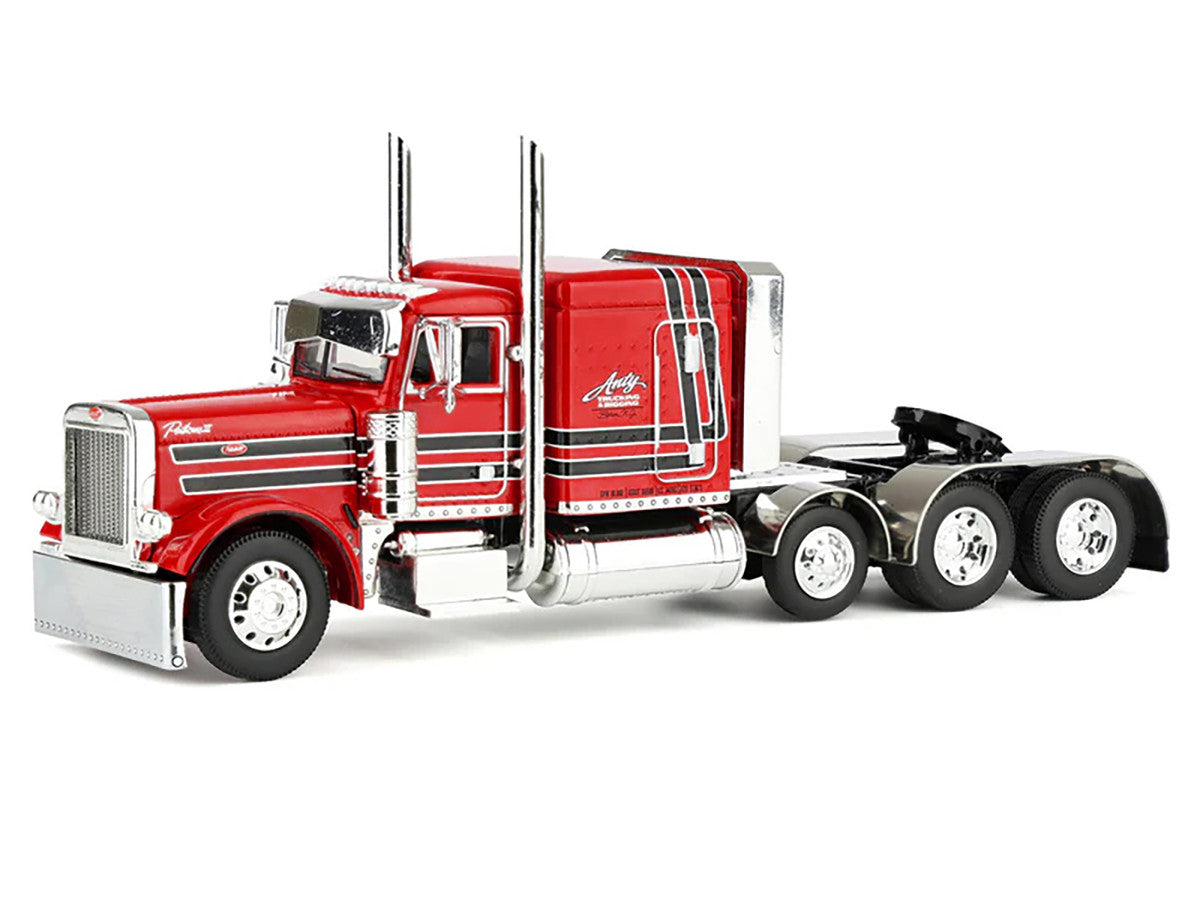 Peterbilt 379 with 63" Flat Top Sleeper and Fontaine Magnitude Lowboy Trailer with Fliptail "Anty Trucking & Rigging" Red with Black Stripes 1/64 Diecast Model by DCP/First Gear LuxuryLifeWay Online Store
