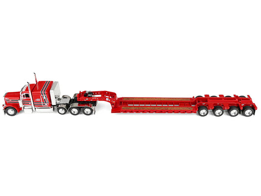 Peterbilt 379 with 63" Flat Top Sleeper and Fontaine Magnitude Lowboy Trailer with Fliptail "Anty Trucking & Rigging" Red with Black Stripes 1/64 Diecast Model by DCP/First Gear LuxuryLifeWay Online Store