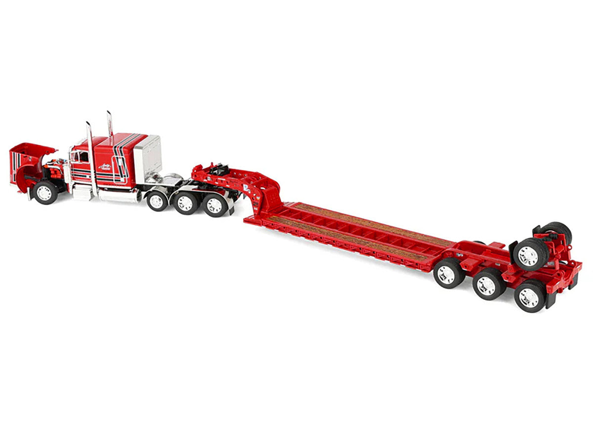 Peterbilt 379 with 63" Flat Top Sleeper and Fontaine Magnitude Lowboy Trailer with Fliptail "Anty Trucking & Rigging" Red with Black Stripes 1/64 Diecast Model by DCP/First Gear LuxuryLifeWay Online Store