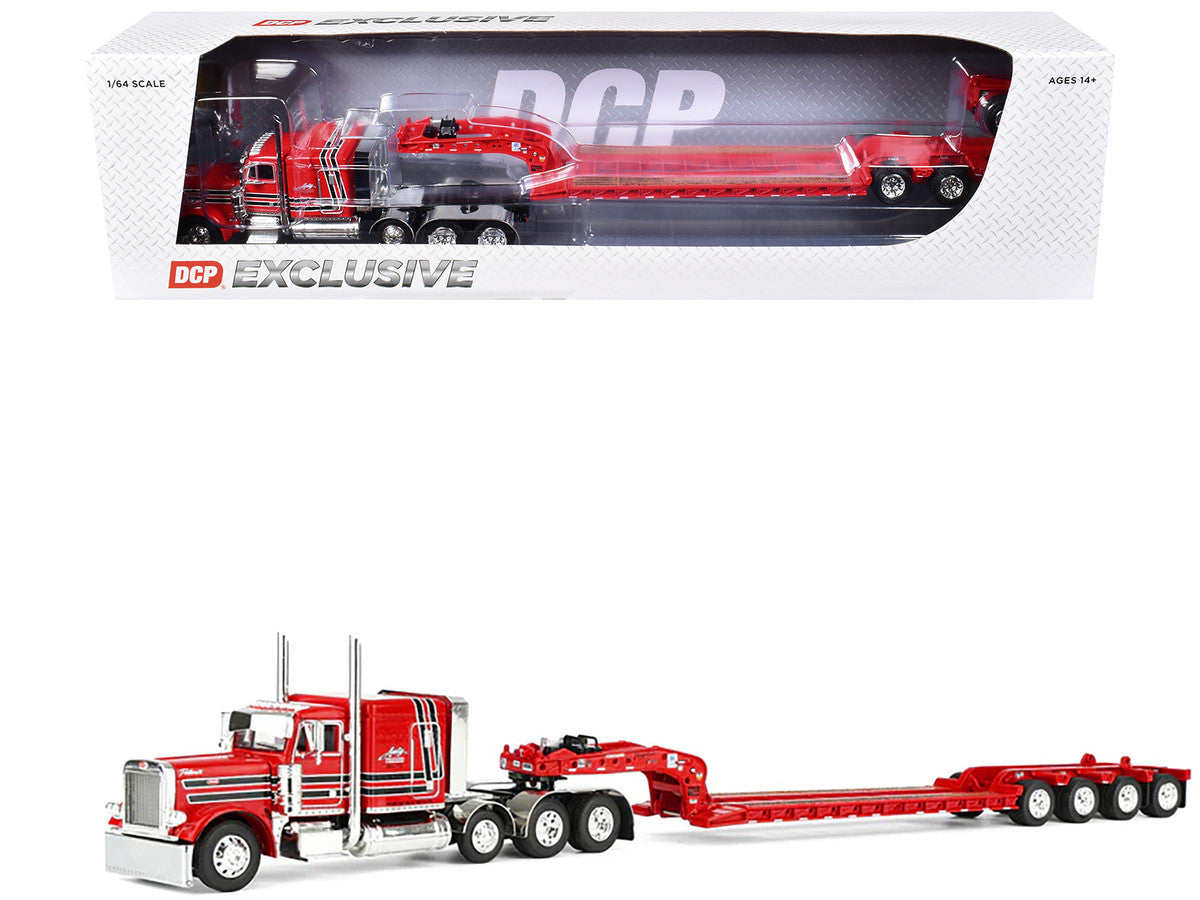 Peterbilt 379 with 63" Flat Top Sleeper and Fontaine Magnitude Lowboy Trailer with Fliptail "Anty Trucking & Rigging" Red with Black Stripes 1/64 Diecast Model by DCP/First Gear LuxuryLifeWay Online Store