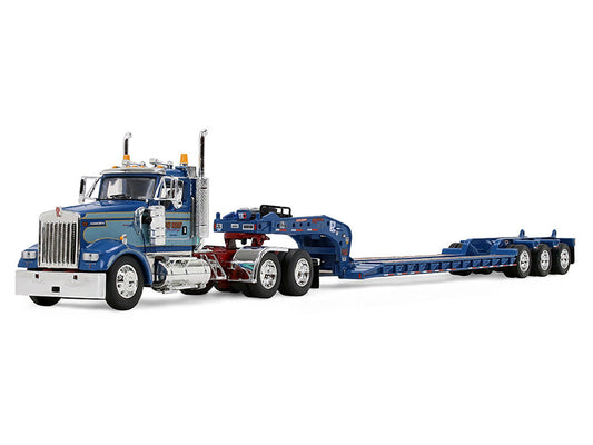 Kenworth W900L Day Cab and Fontaine Magnitude Lowboy Trailer "Sid Kamp" Blue and Light Blue Two-Tone 1/64 Diecast Model by DCP/First Gear LuxuryLifeWay Online Store