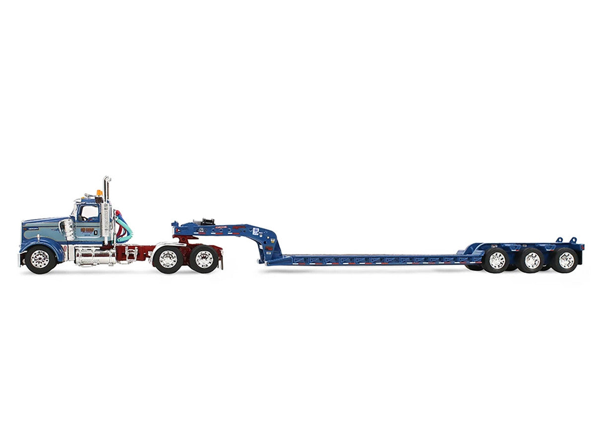 Kenworth W900L Day Cab and Fontaine Magnitude Lowboy Trailer "Sid Kamp" Blue and Light Blue Two-Tone 1/64 Diecast Model by DCP/First Gear LuxuryLifeWay Online Store