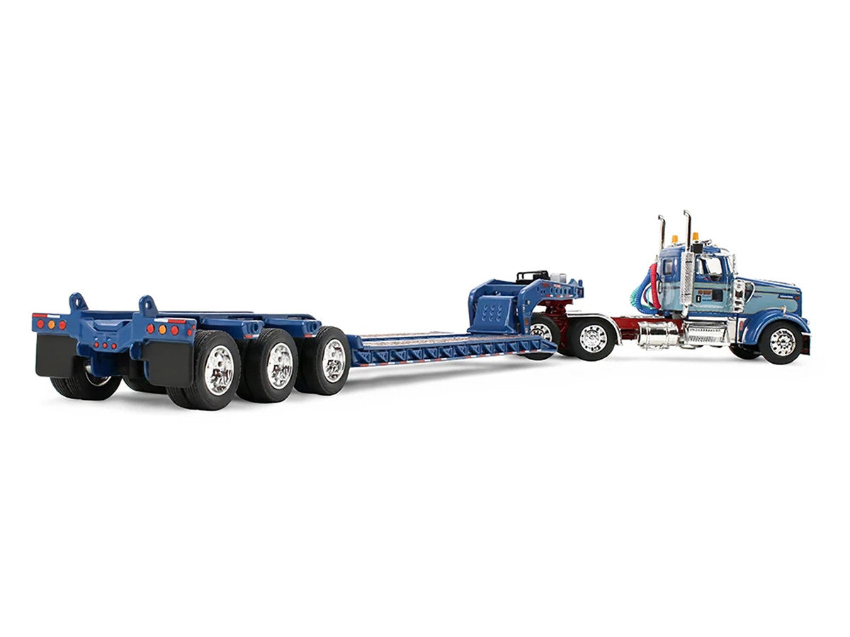 Kenworth W900L Day Cab and Fontaine Magnitude Lowboy Trailer "Sid Kamp" Blue and Light Blue Two-Tone 1/64 Diecast Model by DCP/First Gear LuxuryLifeWay Online Store