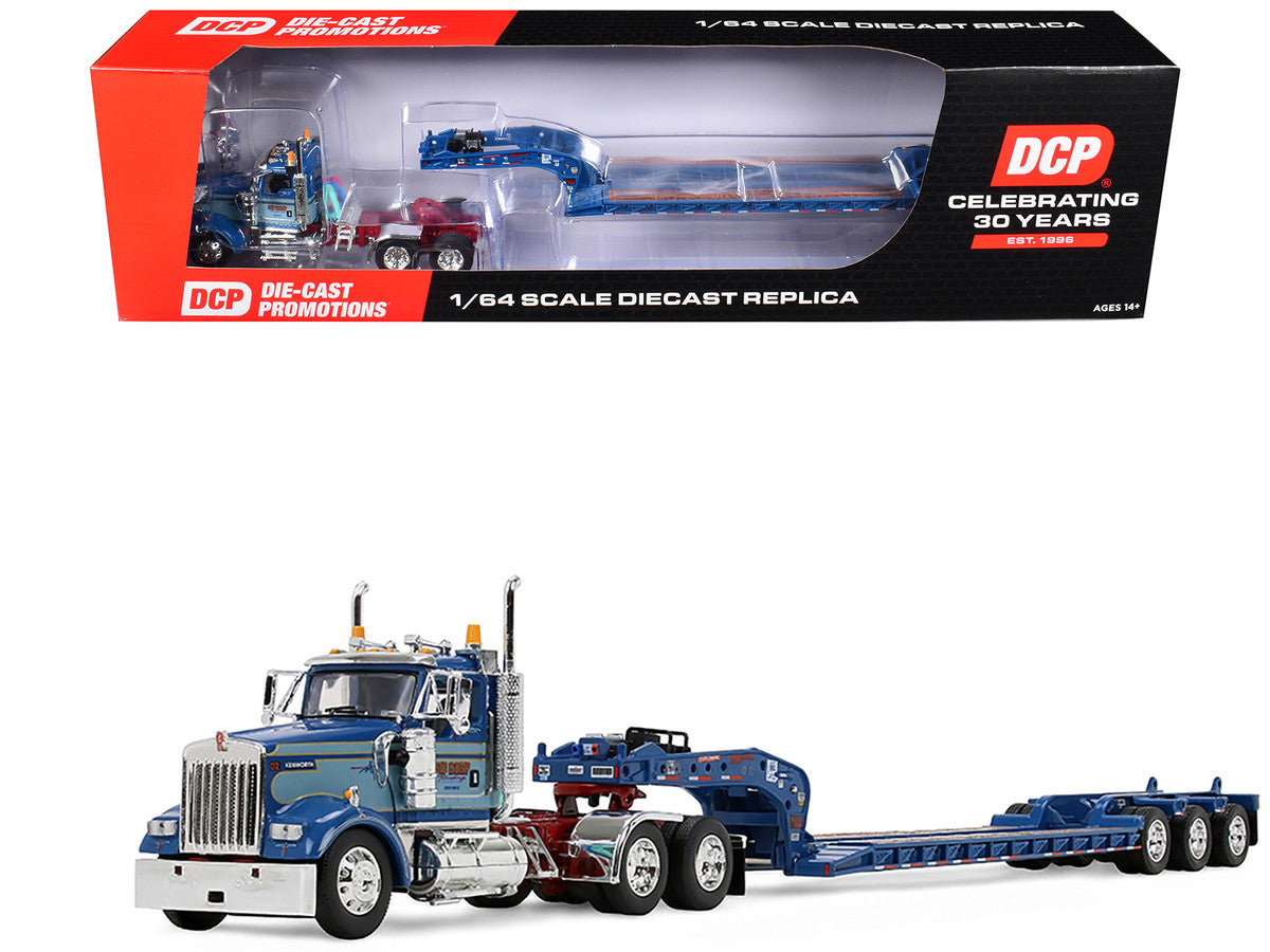 Kenworth W900L Day Cab and Fontaine Magnitude Lowboy Trailer "Sid Kamp" Blue and Light Blue Two-Tone 1/64 Diecast Model by DCP/First Gear LuxuryLifeWay Online Store