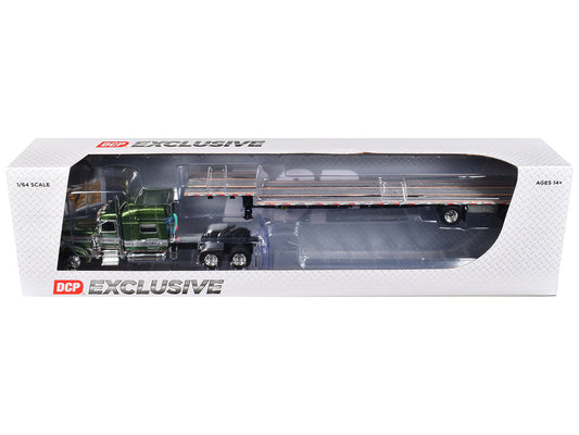 Peterbilt 389 with 70" Mid-Roof Sleeper and Transcraft Step Deck Trailer "Zimmerman Transport LLC" Green with Gray Stripes 1/64 Diecast Model by DCP/First Gear LuxuryLifeWay Online Store