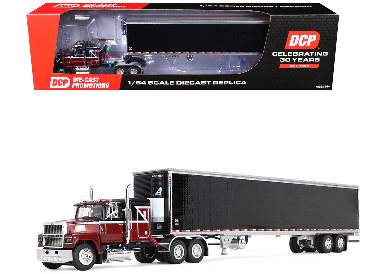 Ford LTL 9000 with 48" Flat Top Sleeper and 53' Utility Trailer with Reefer Volcano Red and Black 1/64 Diecast Model by First Gear LuxuryLifeWay Online Store