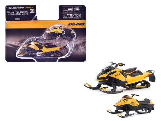 Ski-Doo MXZ Blizzard (Trail Segment) Neo Yellow and Ski-Doo MXZ 120cc (Kid's Model) Neo Yellow Set of 2 Snowmobiles 1/32 Diecast Models by BRP Models LuxuryLifeWay Online Store