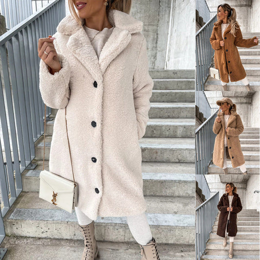 Women's Long-sleeved Lapel Plush Jacket Top LadyShow.Store