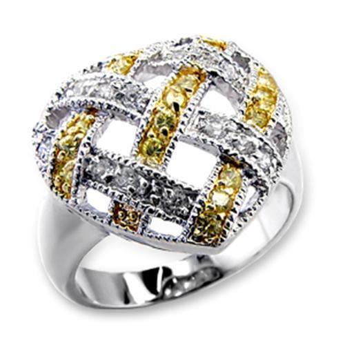 60205 - Reverse Two-Tone Brass Ring with AAA Grade CZ  in Topaz LuxuryLifeWay Online Store