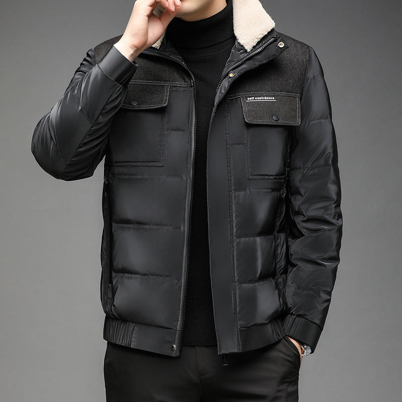Men's Casual Winter Down Jacket with Fur Collar Pi-Mart