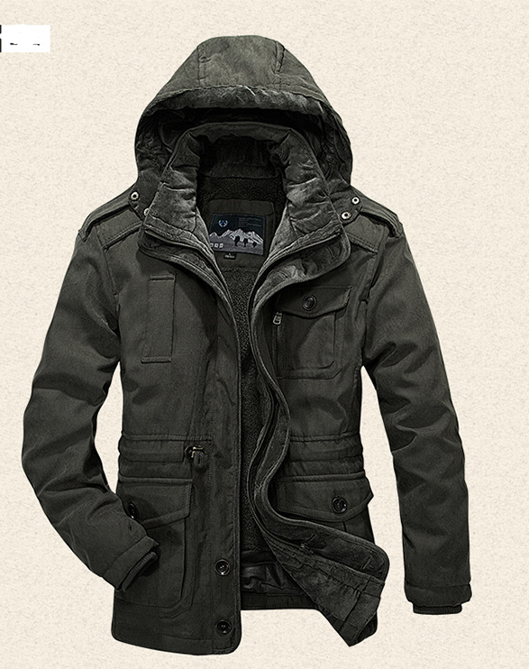 Men's Thick Cotton Jacket with Hood for Winter Pi-Mart