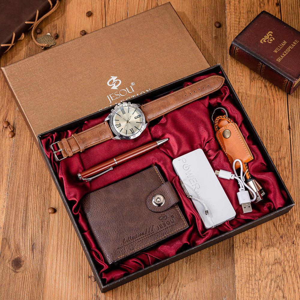 Mens Boutique Gift Set Wallet Power Bank Keychain Large Dial Quartz Watch LuxuryLifeWay Online Store