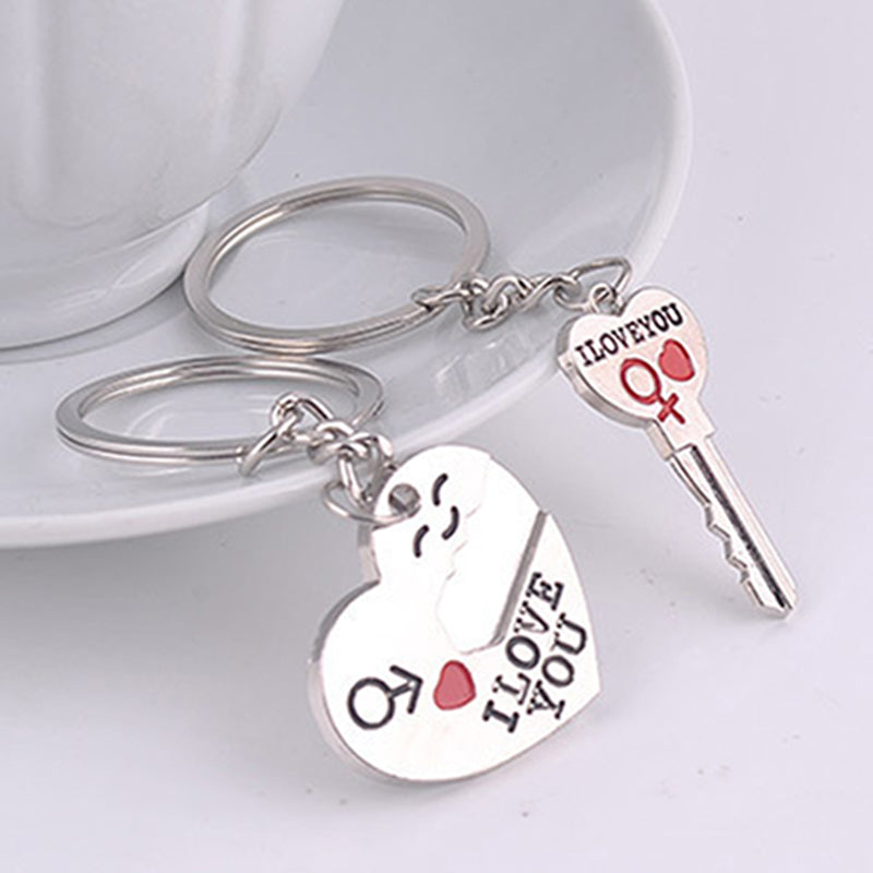 Magnetic I Love You Heart Lock Key Pendant Couple Keychains LadyShow.Store