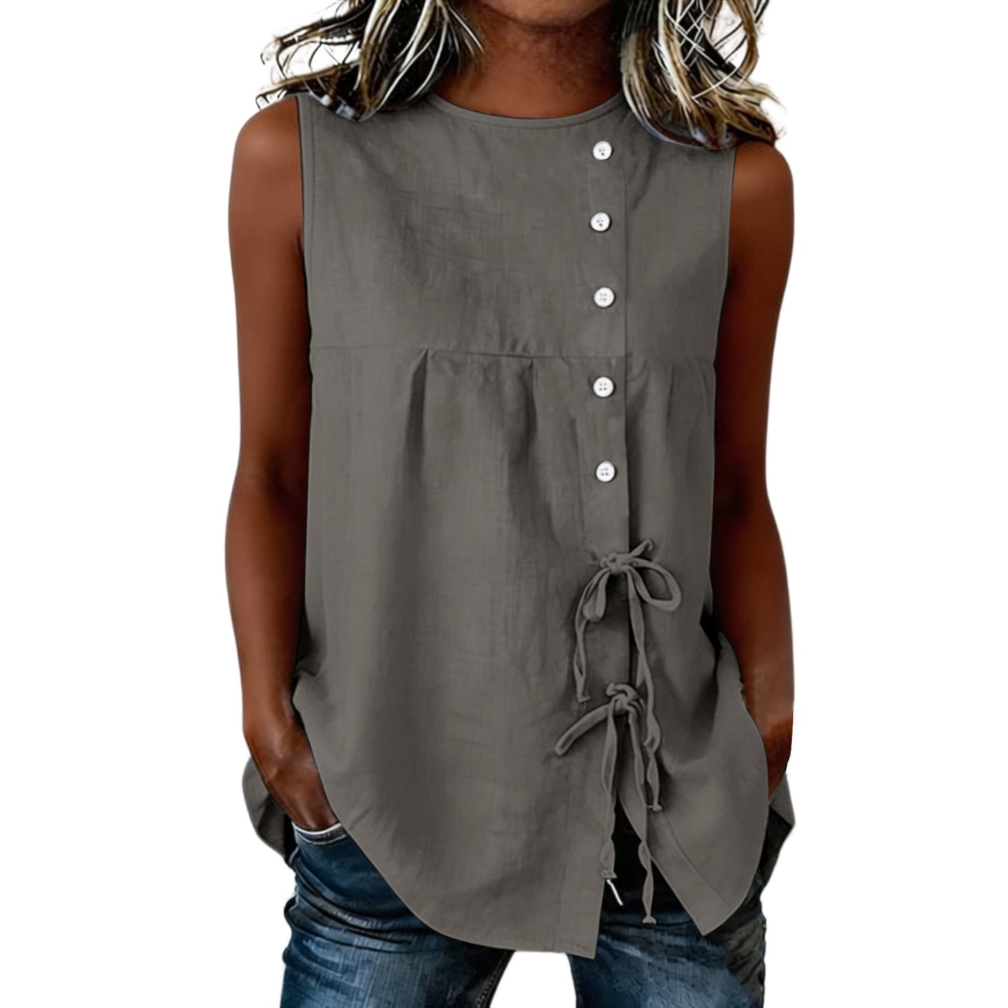 Loose-fit Sleeveless Shirt Blouse For Women NorixaFashion.com