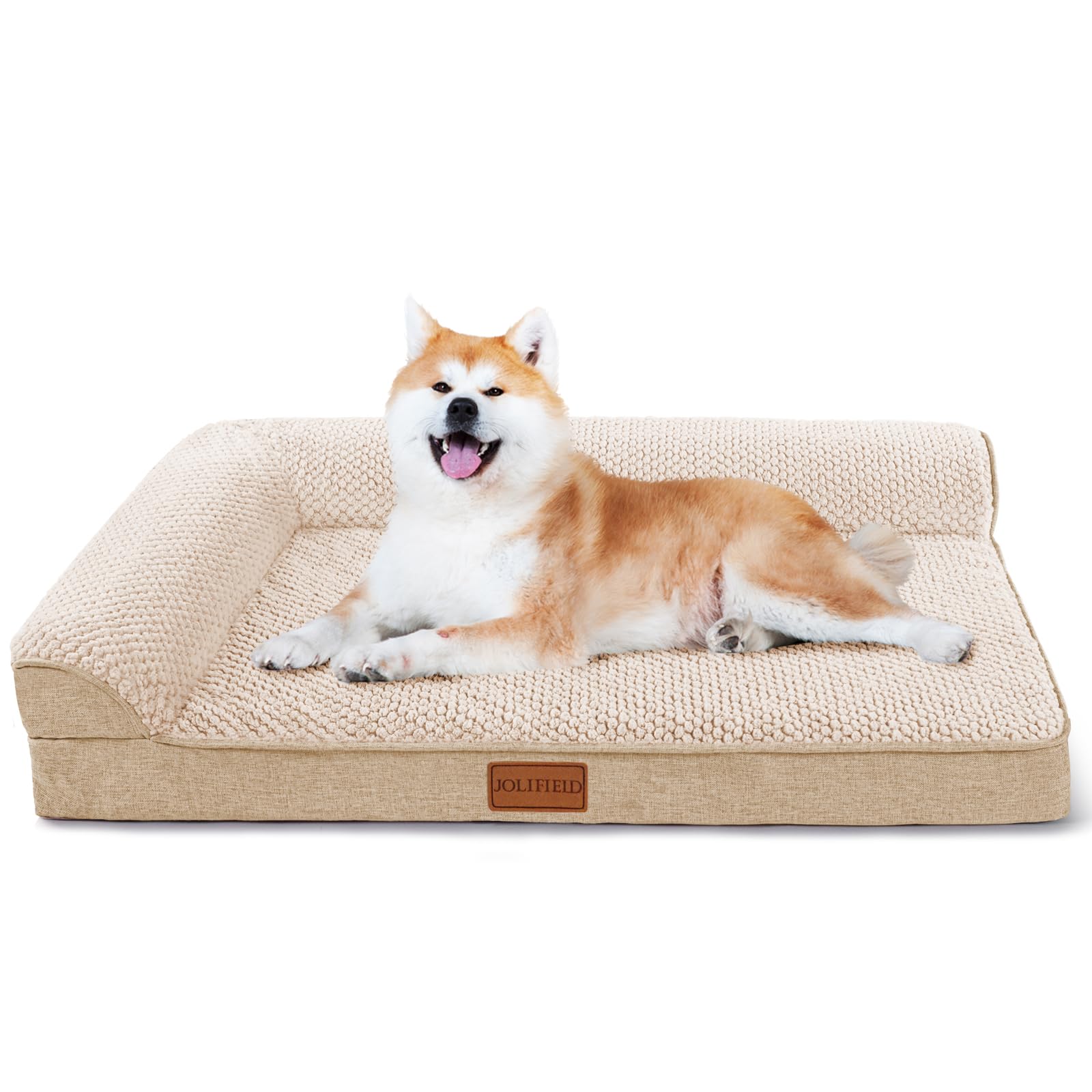 Jolifield Orthopedic Dog Bed for Medium Dogs 30X20 Waterproof L Shaped Medium Dog Sofa Pet Bed with Washable Removable Cover Non-Slip Soft Warm Comfortable Pet Couch Sleep Mat Ivory Best YouTube Store