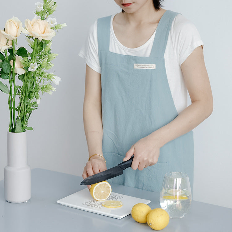 Linen Jean Apron Simple Overclothes Kitchen Apron PearlNestDecor.com