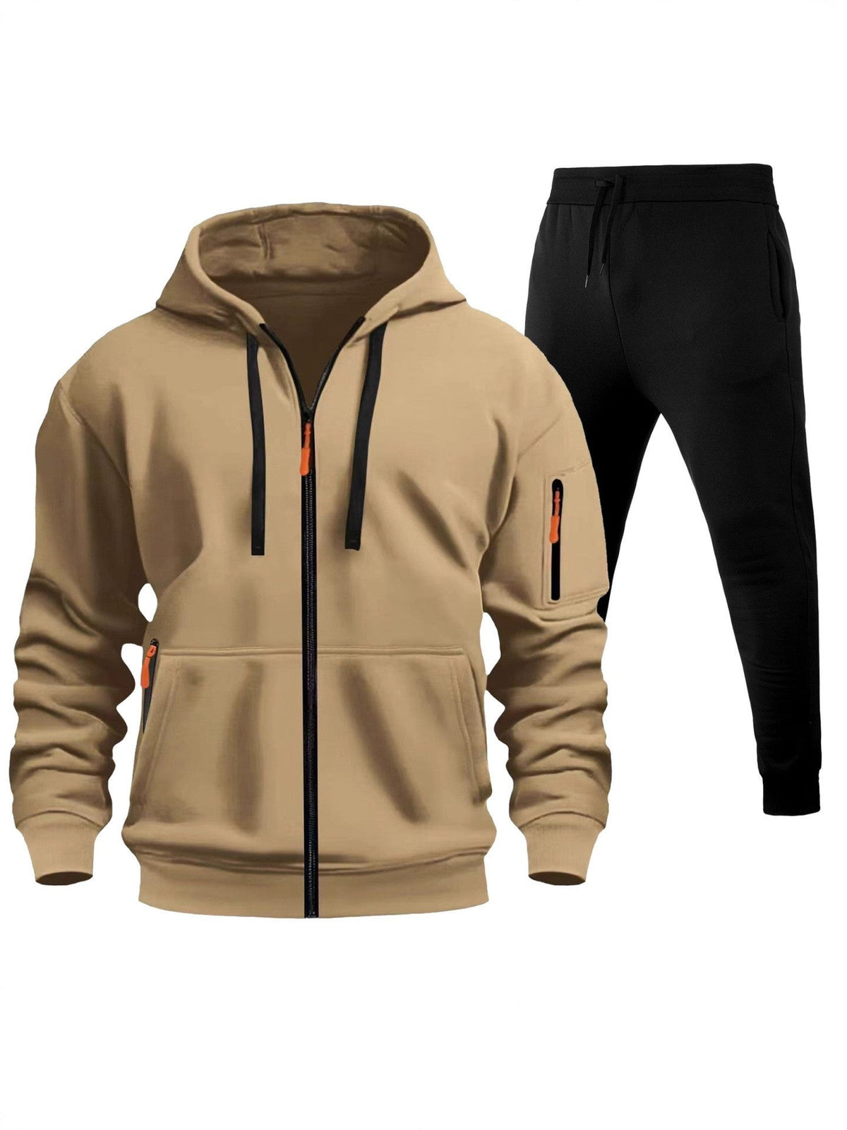 Men's Sports Hoodie Zip-up Multi-pocket Casual Hoodie Set LadyShow.Store
