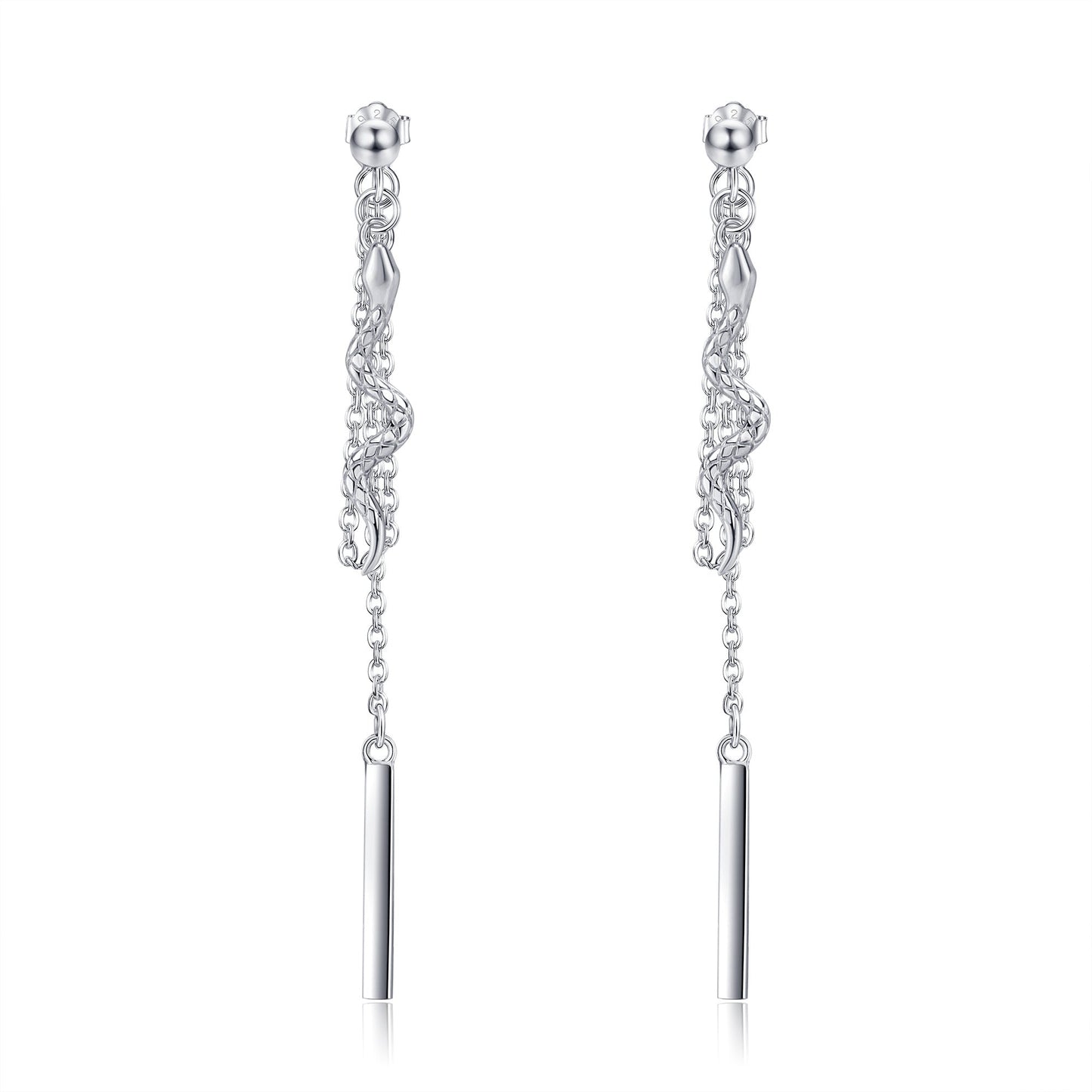 Sterling Silver Chain Earrings with Snake Dangle As Birthday Gifts For Women and Girls LadyShow.Store