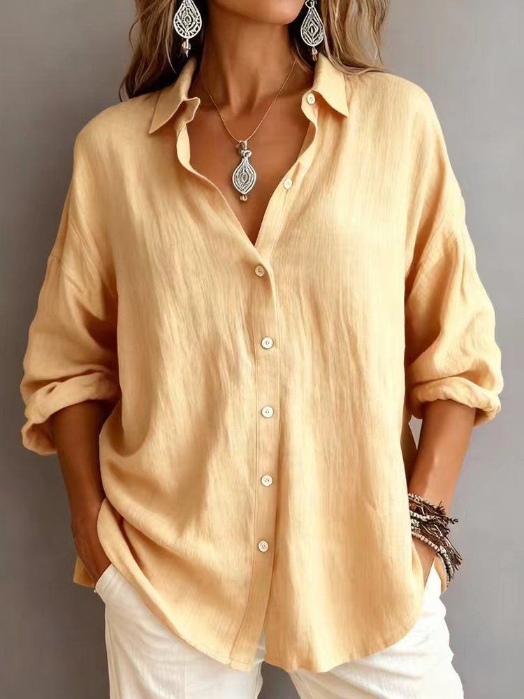 Fashionable Solid-color Long-sleeve Lapel Cardigan Shirt NorixaFashion.com