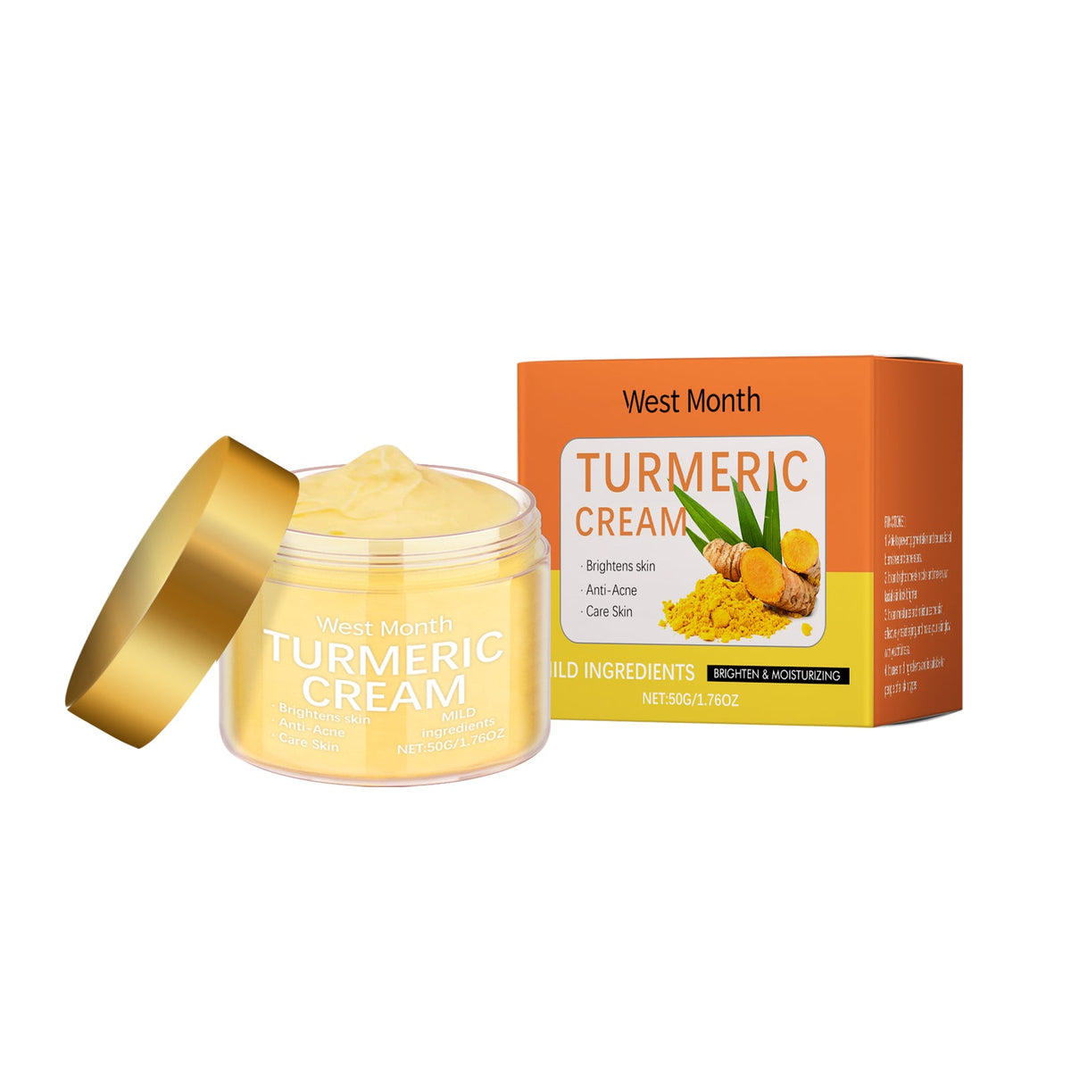 Turmeric Moisturizing Cream Brightens Skin, Fights Acne, Nourishes And Hydrates, Suitable For All Skin Types. Tri Light Beauty
