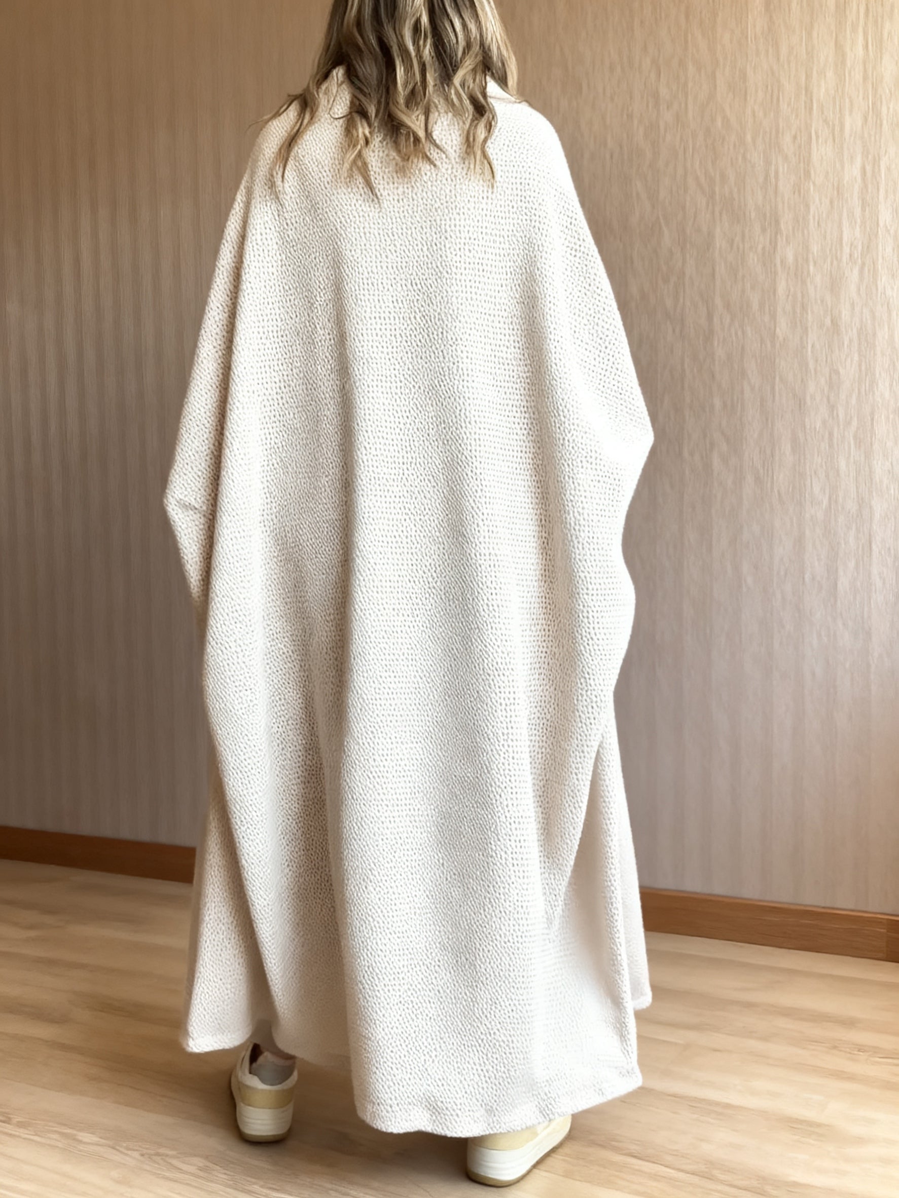 Beige Knit Hooded Duster Top NorixaFashion.com