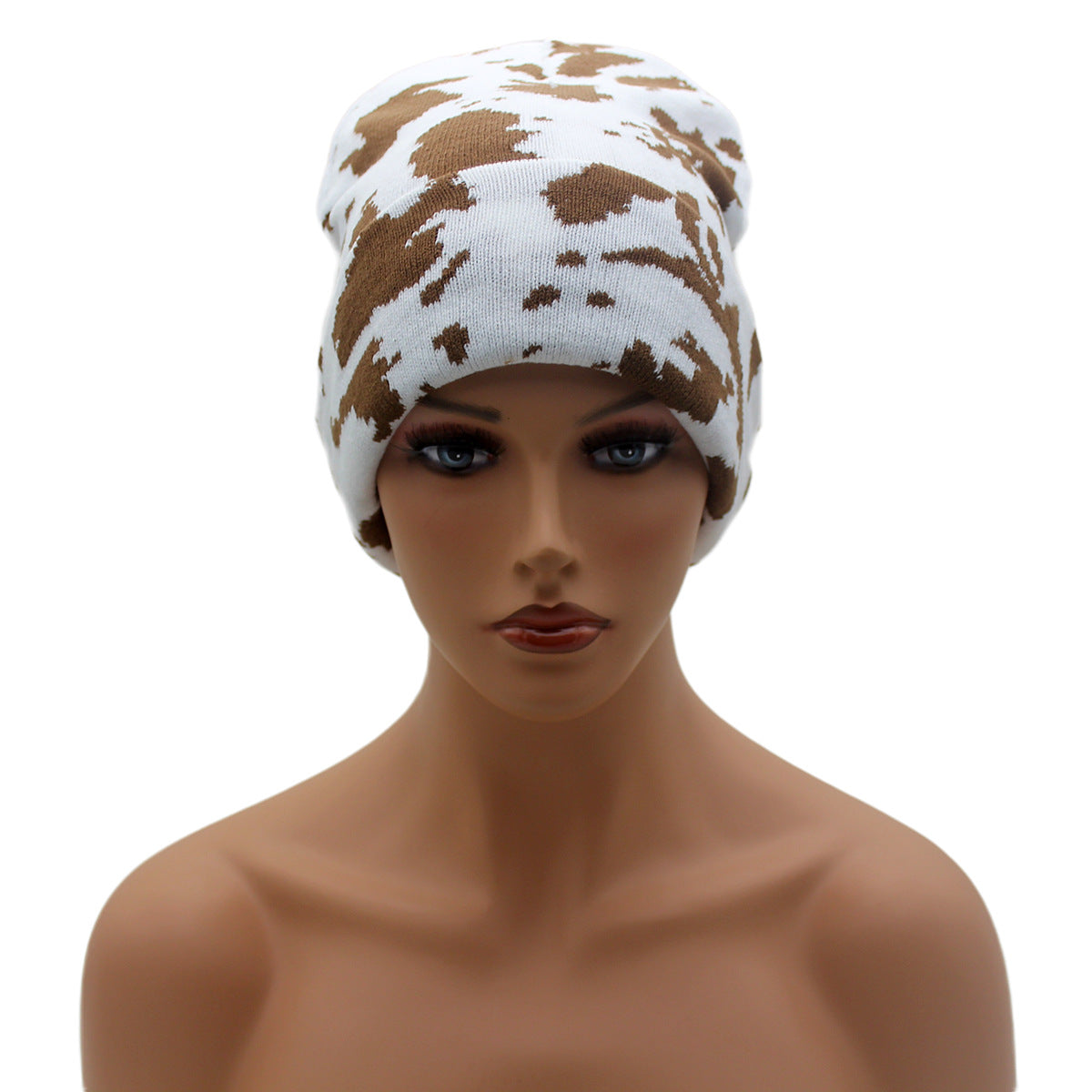 Winter Warm Cow Pattern Knitted Hat For Men And Women Curled Edge Woolen Hat