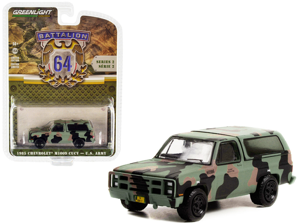 1985 Chevrolet M1009 CUCV Camouflage "U.S. Army" "Battalion 64" Release 2 1/64 Diecast Model Car by Greenlight LuxuryLifeWay Online Store