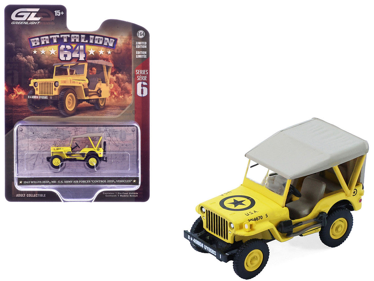 1942 Willys MB Jeep "Control Jeep - U.S. Army Air Forces" Yellow with Beige Top "Battalion 64" Series 6 1/64 Diecast Model Car by Greenlight LuxuryLifeWay Online Store